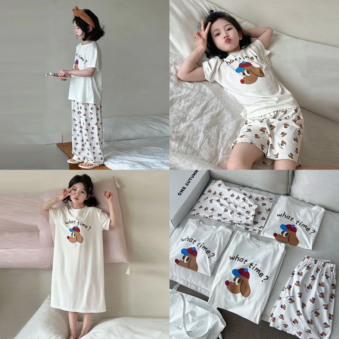 戴维贝啦【断码】女童夏季薄款睡裙儿童休闲短袖短裤睡衣套装中大童