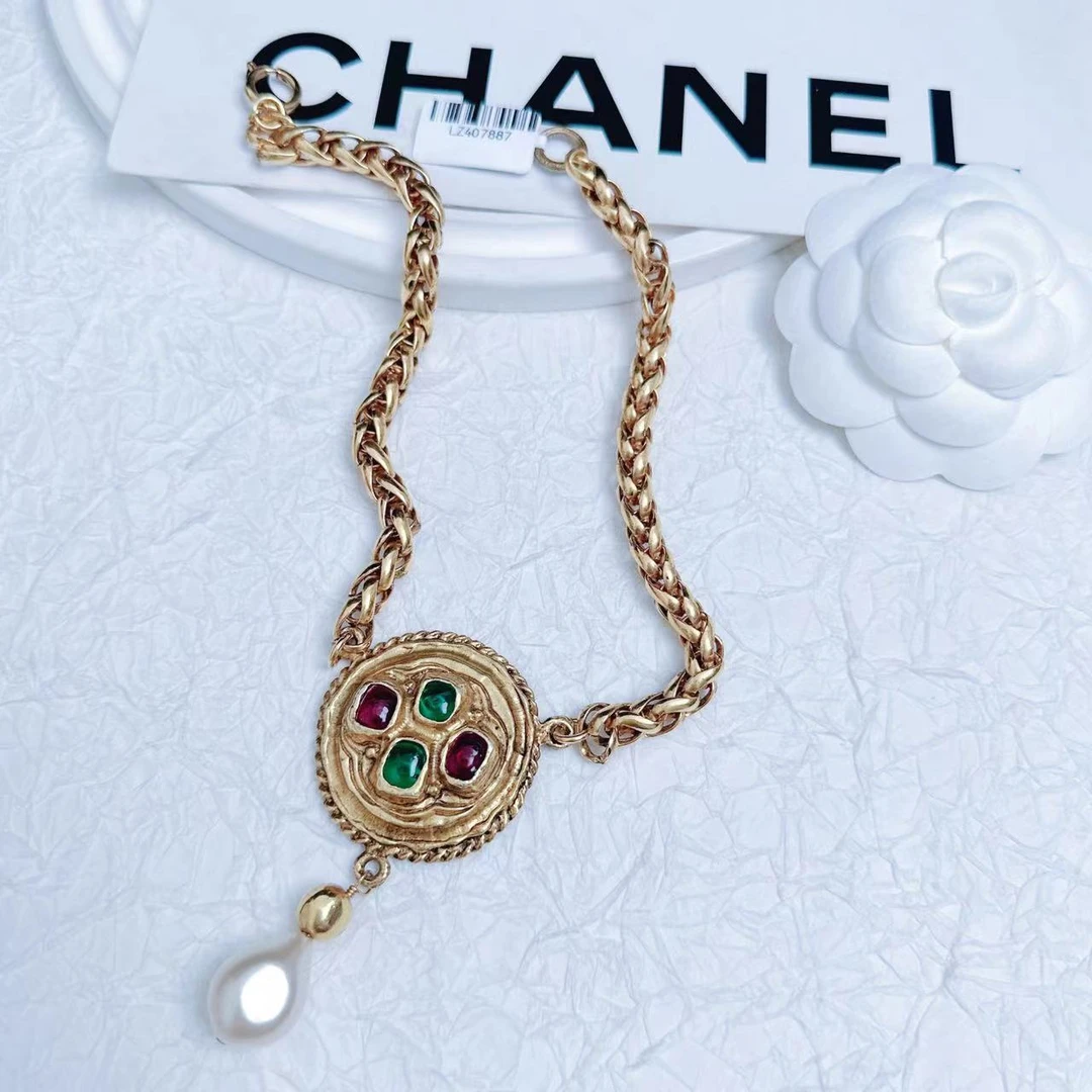 95新 Chanel/香奈儿 柚礼中古/香奈儿红绿圆盘项链lz409516