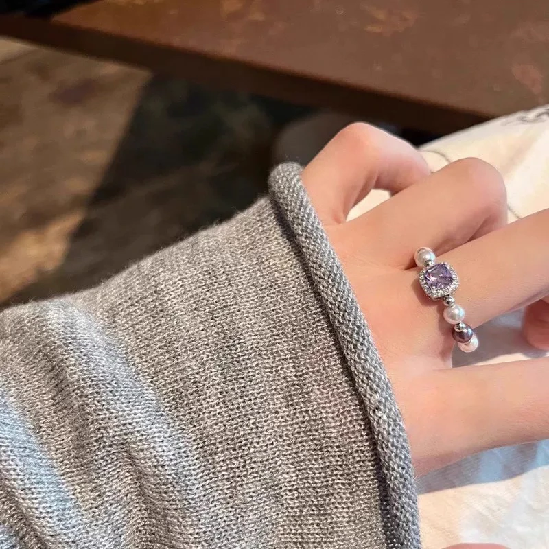 铜合金戒指 轻奢高级感紫色方糖戒指女复古精致时尚百搭手饰E1809