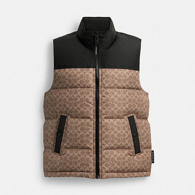 COACH蔻驰蔲驰 FW24 拼色满印拉链立领马甲CU801 RYU