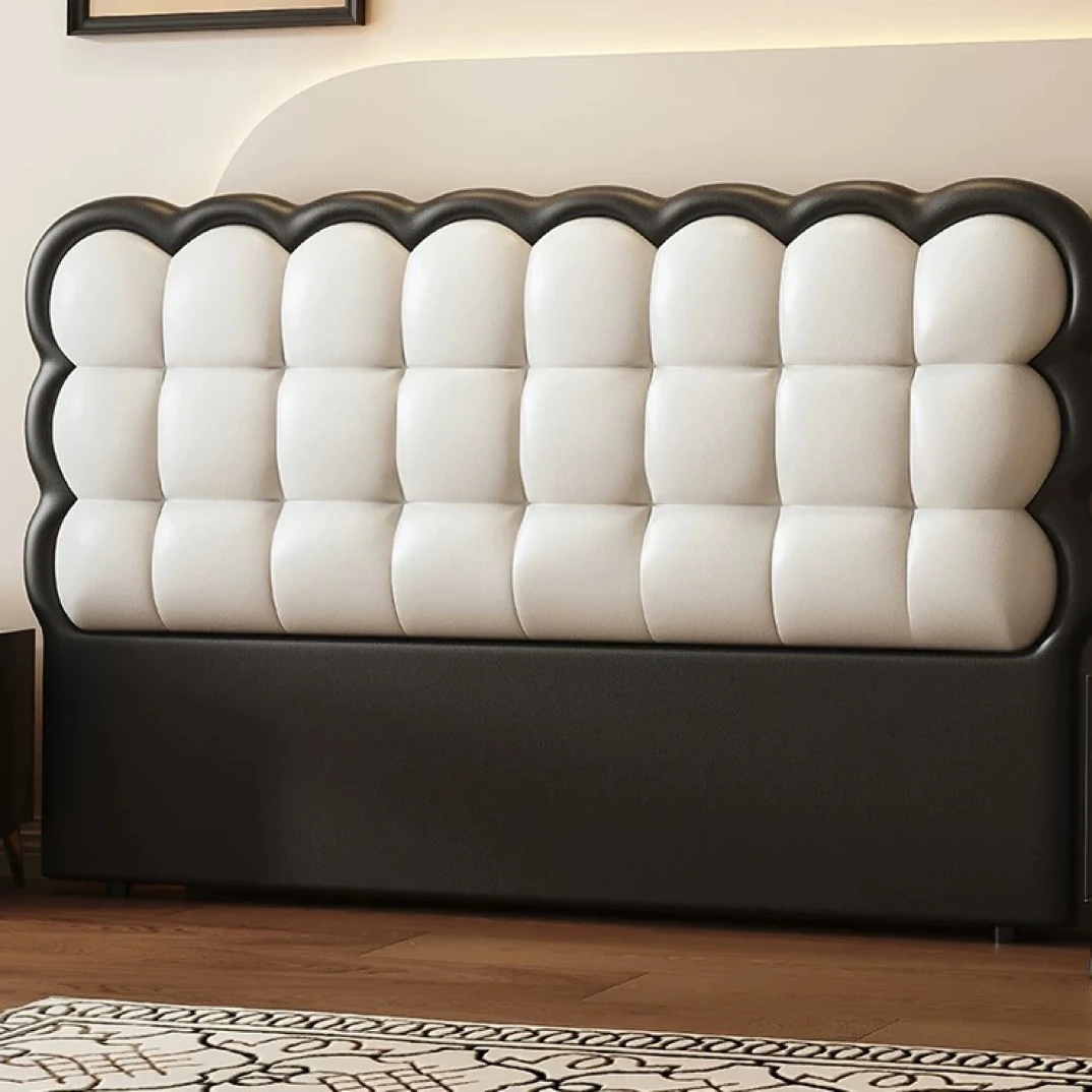 法式床头单买2025新款奶油风饼干实木落地皮质软包床靠背板可定制