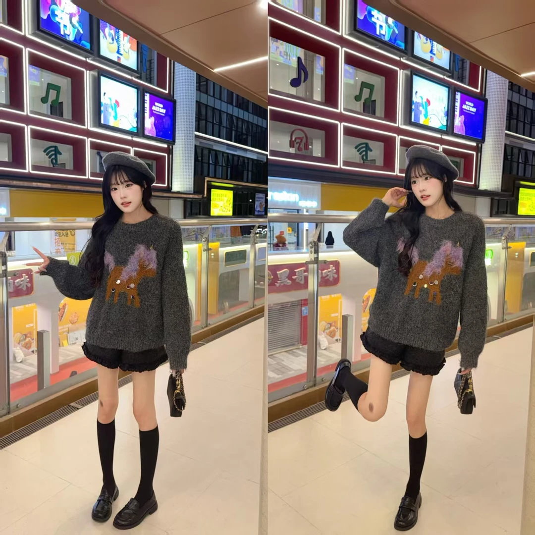 【温小柔定制.一马当先】2025秋冬网红时尚卡通小马重工艺提花毛衣