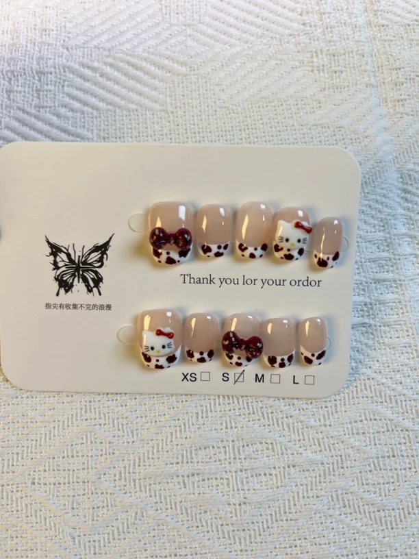 可爱kt猫短款显白可拆卸手工穿戴甲法式风格