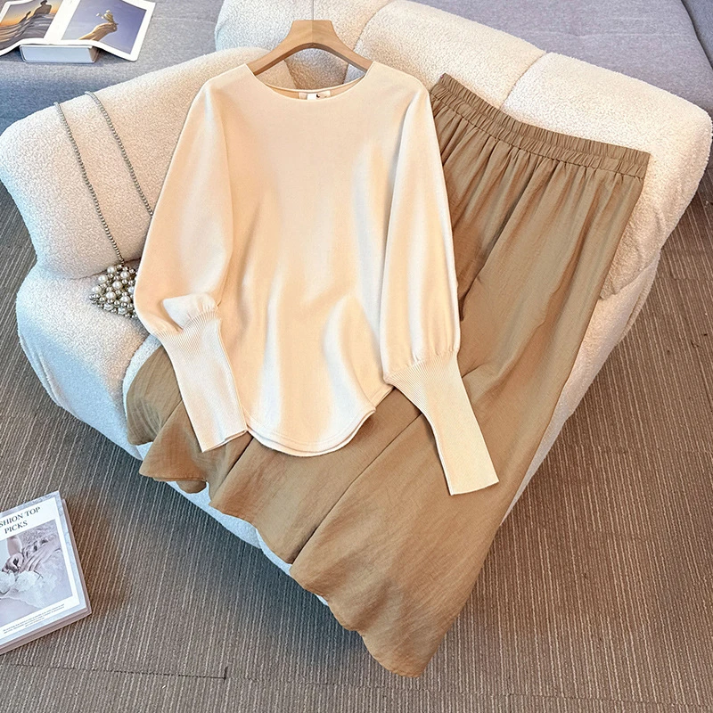 【10054】130-350斤大码女装胖mm秋冬新款针织毛衣上衣半身裙套装