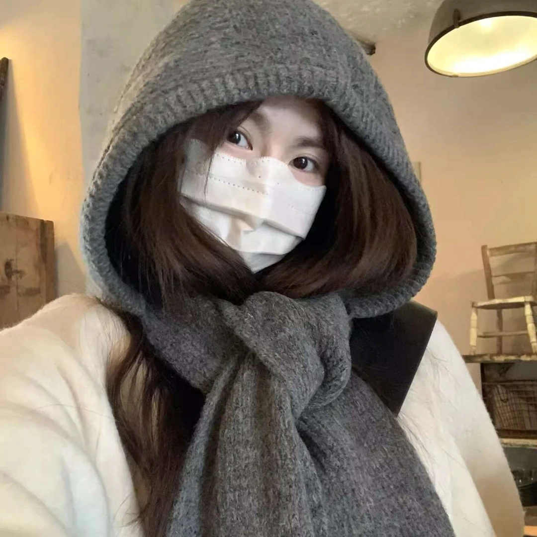 韩系ins帽子围巾一体保暖针织帽女冬季护耳巴拉克拉法帽毛线帽男
