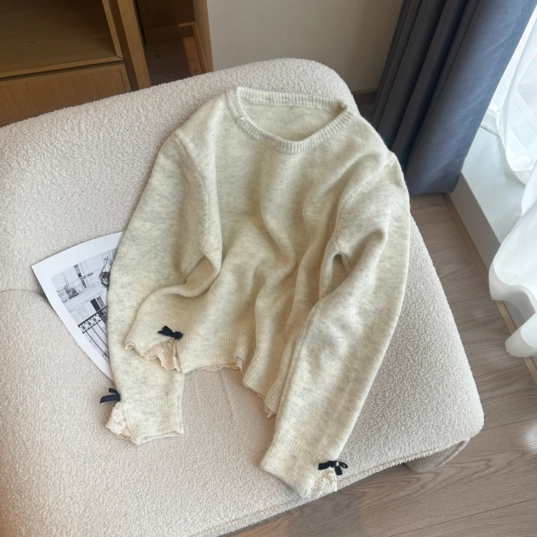【婷婷推荐】69136韩系甜美系高级感秋冬软糯毛衣蕾丝边内搭
