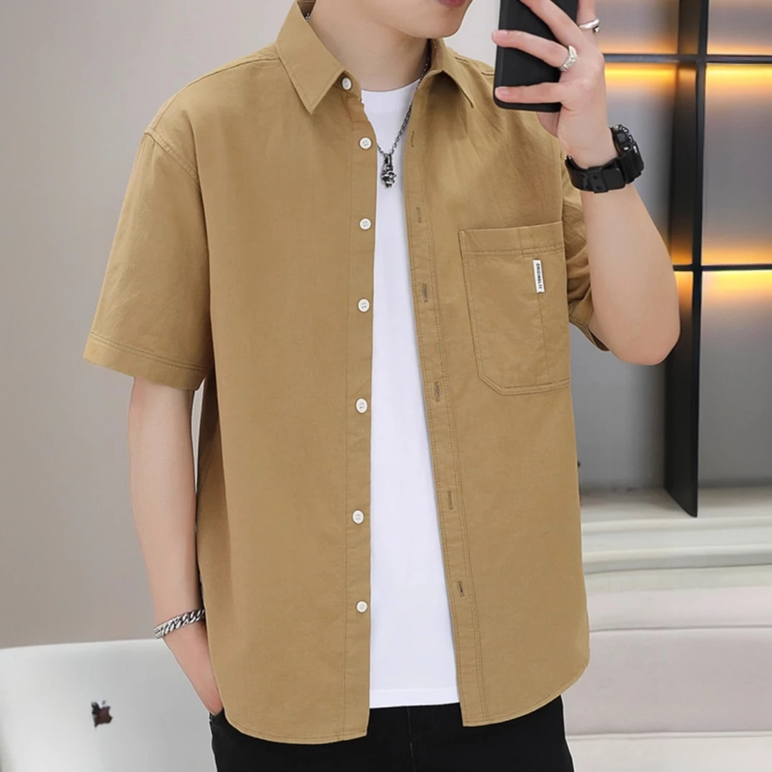 喀费基赫短袖衬衫夏季薄款休闲工装衬衣宽松潮牌高端半袖寸衫男装