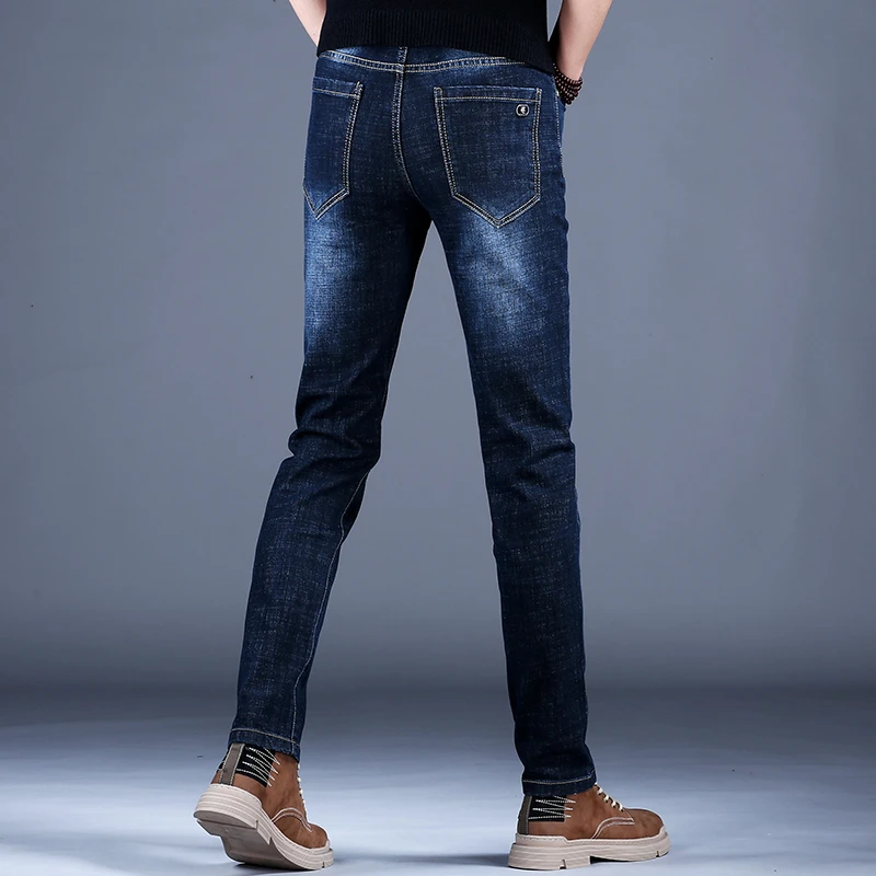 韩俊尼2025款男士高端蓝色潮牌小直筒修身牛仔裤男装休闲百搭韩版