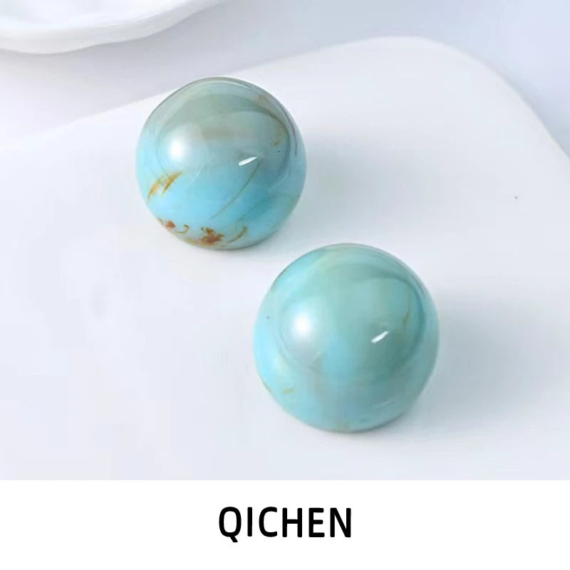 非金属树脂耳饰 复古圆形几何晕染树脂球甜美气质耳环