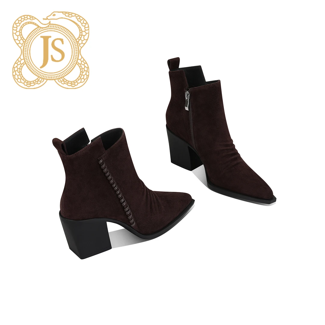 已开价，0950X853S百搭高跟尖头秋冬中跟时尚欧美方头粗跟时装靴