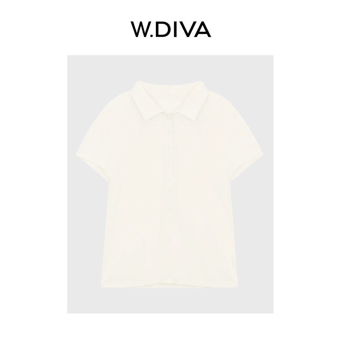 W.Diva【森系Polo】桑蚕丝莫代尔醋酸百搭翻领短袖休闲T恤52T212157