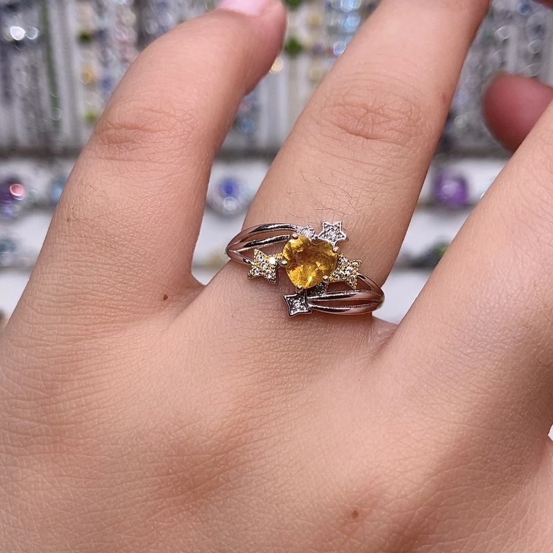 戒指黄色碧玺银S925镶嵌