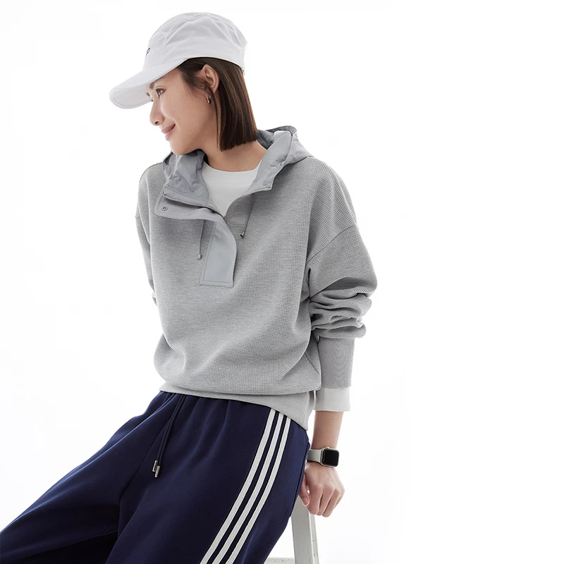 CLOUDSPACE/云上生活【20°灰】华夫格半拉链连帽卫衣2025春上衣女