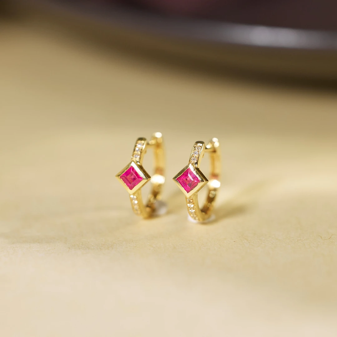 非遗好物分享【秋水】红宝石耳饰18K金【U9038】多样性发一