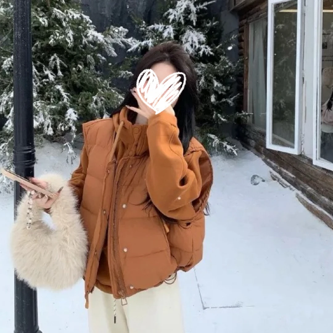 秋冬休闲宽松小个子棉服连帽纯色时尚套装显瘦休闲风