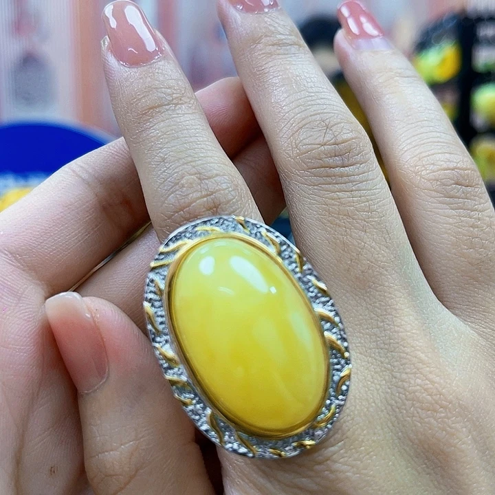 琥珀银S925镶嵌戒指戒指