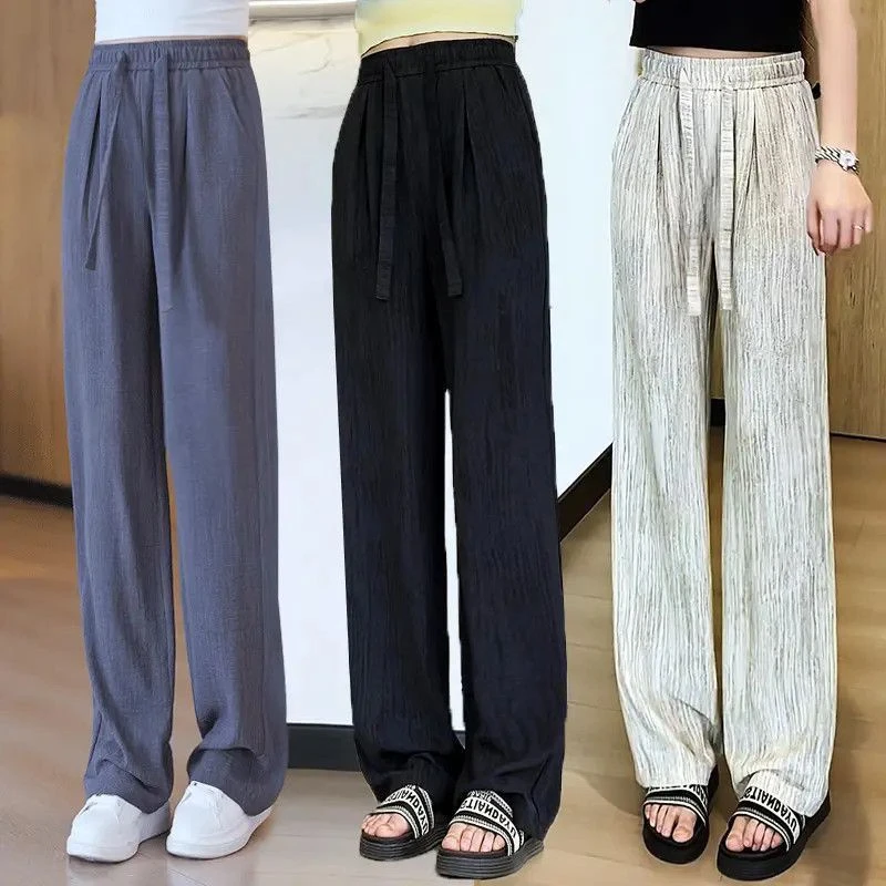 冰丝阔裤子扎染裤女2025新款夏季垂感薄款宽松高腰直筒休闲裤