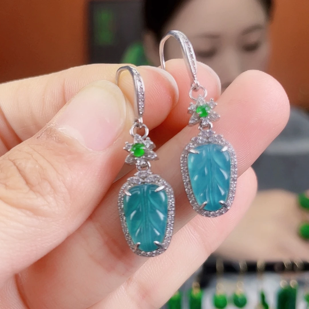 翡翠银S925镶嵌耳饰