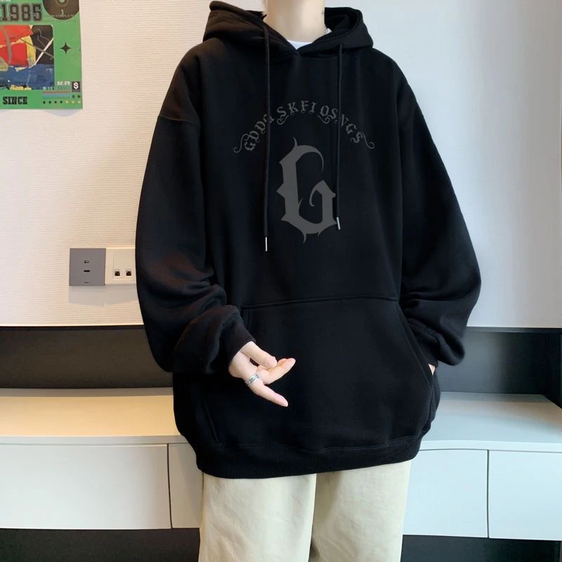 特大码300斤秋冬加绒保暖宽松显瘦街头流行别致设计连帽加厚卫衣