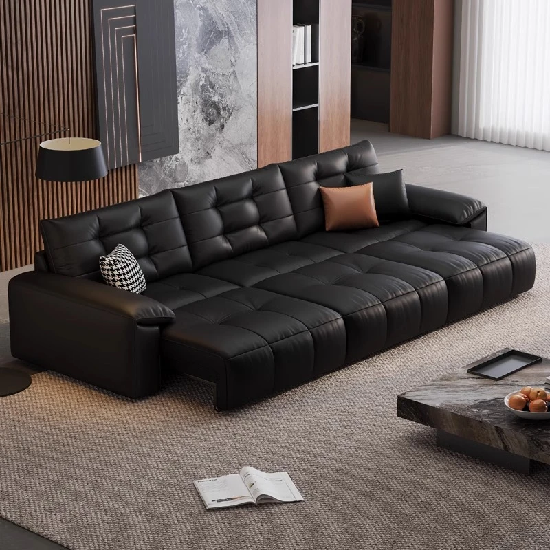 美09B零靠墙智能语音控制电动沙发床真皮功能直排三人位伸缩沙发