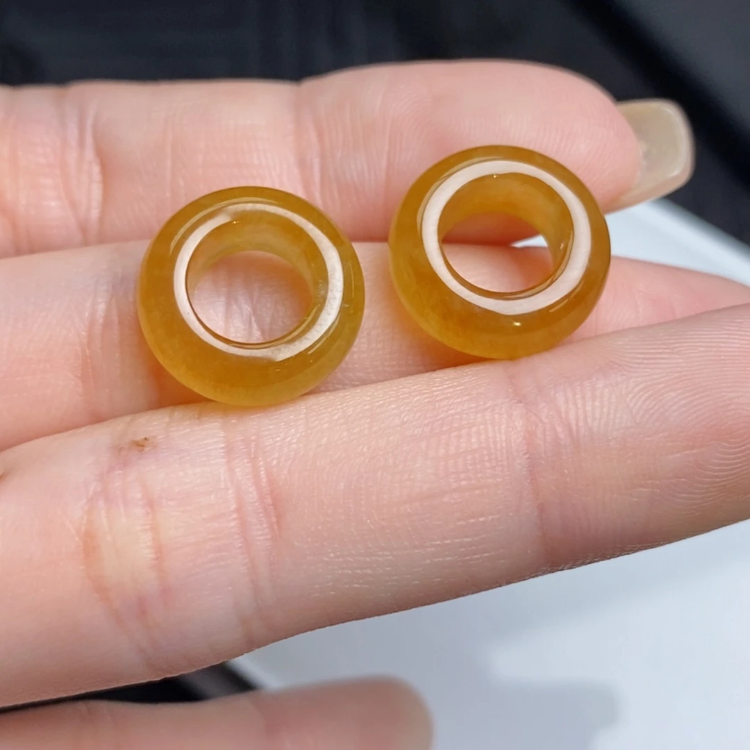 翡翠未镶嵌耳饰玻璃底冰黄翡轮胎圈