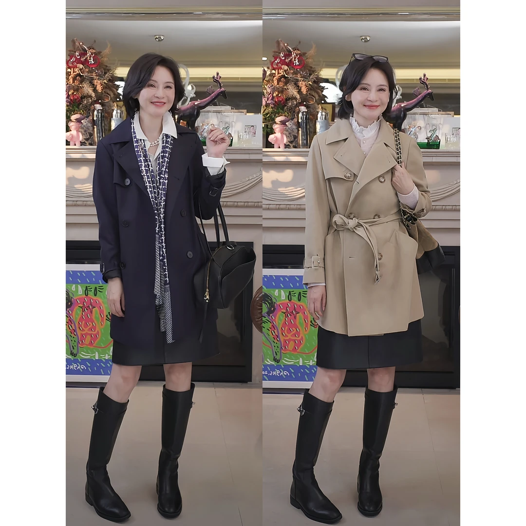 我是摩羯布朗大学 高支棉双排扣腰部系带休闲百搭秋季H型风衣外套