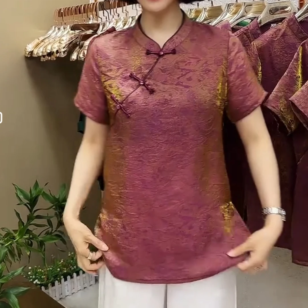 旗袍领薄款中老年民族风显瘦中长款上衣中国风时尚中国风上衣女