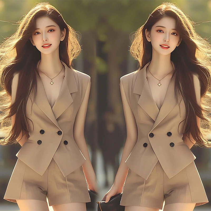 单/套装 夏装搭配一整套干练气质女装小香风西装马甲短裤套装潮