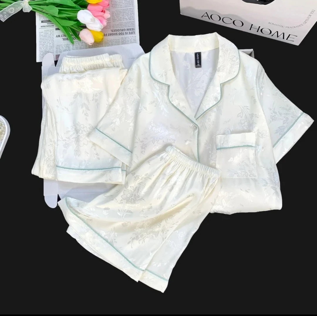 编码501-599【夏季清沧/高品质】冰雪丝短袖睡衣女带胸垫薄款家居服