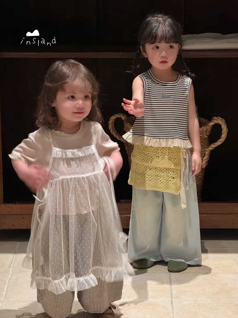 insland小岛童装儿童短袖叠穿网纱两件套26068