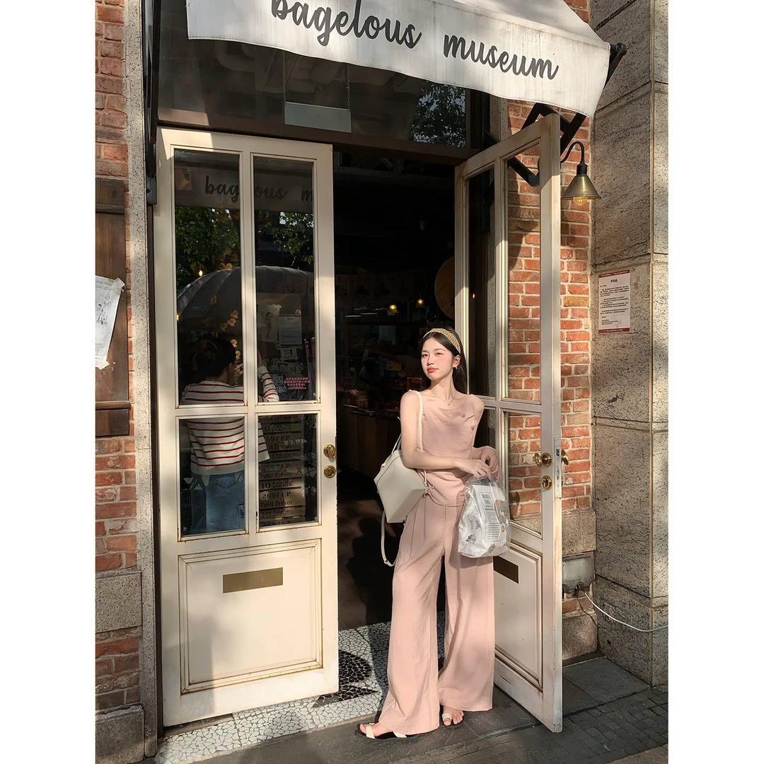 陳文文xenl【罗曼蒂克】夏季极简风温柔套装女吊带长裤两件套2598