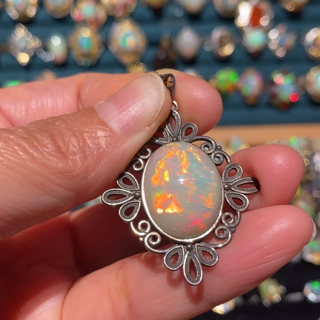 欧泊银S925镶嵌吊坠