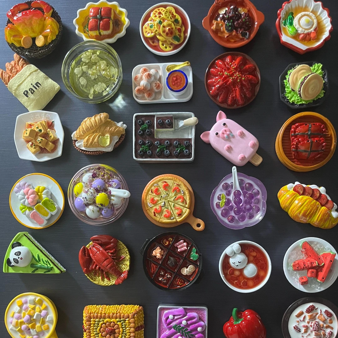 (直播拆)手绘食玩冰箱贴摆件吸附磁铁新款爆款高货创意树脂立体贴