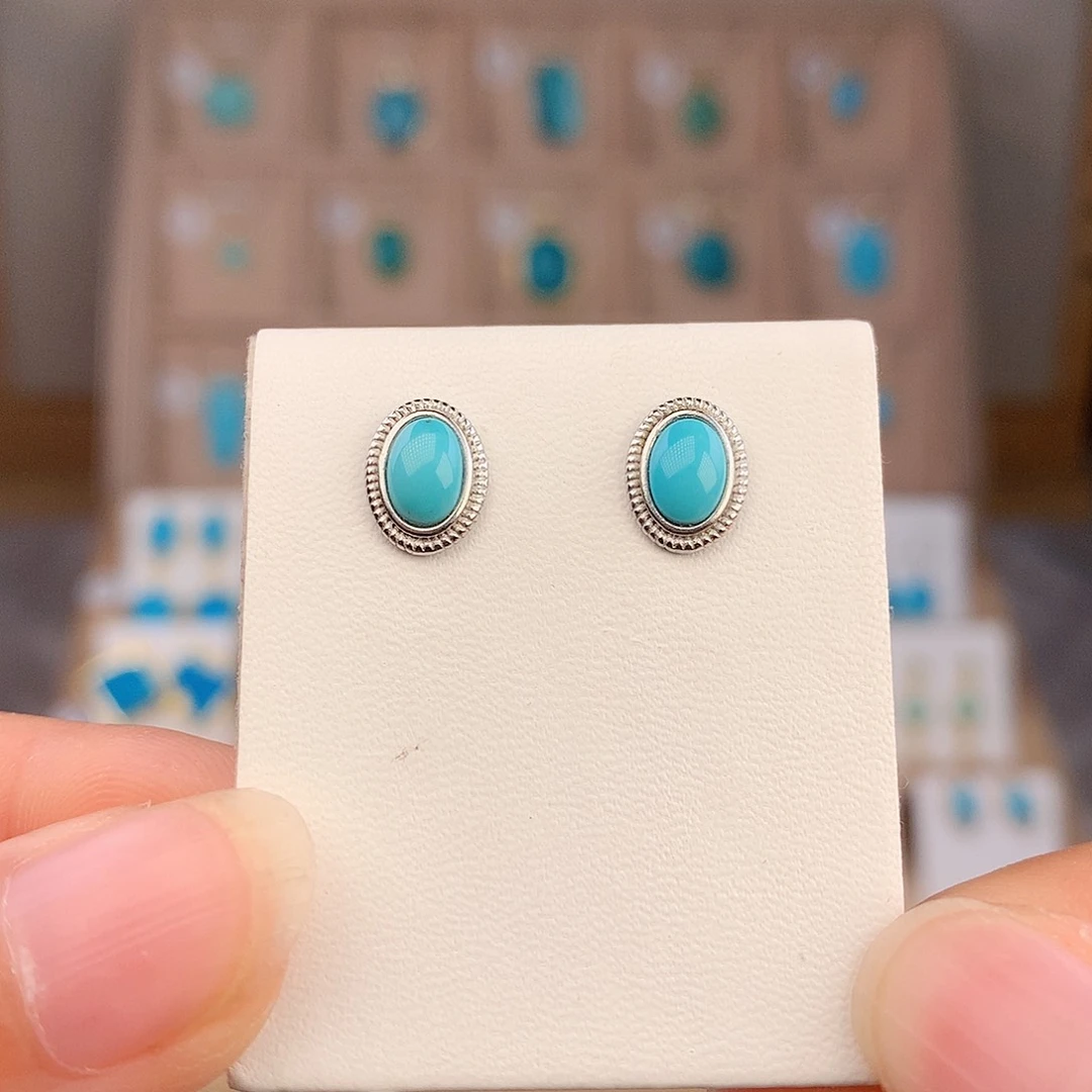 绿松石银S925镶嵌耳饰