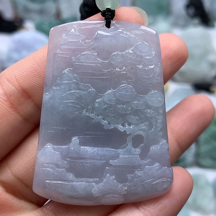 翡翠未镶嵌颈饰山水两面工艺福利