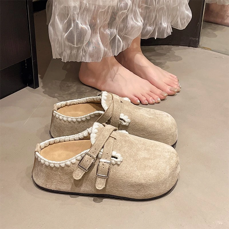 复古松糕厚底内增高包头半拖鞋女外穿2025新款秋季一脚蹬勃肯单鞋