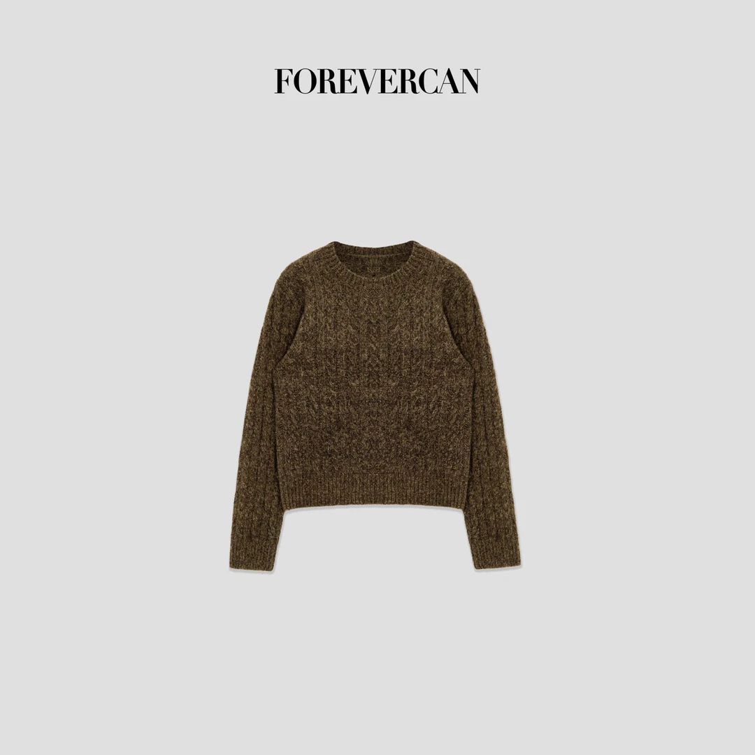 FOREVERCAN"万年经典”极幼美丽诺羊毛复古百搭麻花针织上衣MY4480