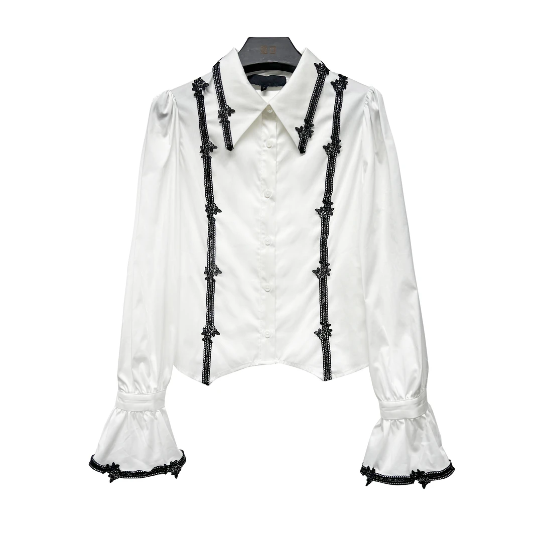 coco077设计师款春季短款长袖时尚休闲轻奢简约小众设计感衬衫