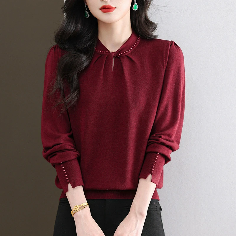 中年妈妈红色毛衣女秋冬2025新款羊毛针织打底衫冬季内搭上衣加厚