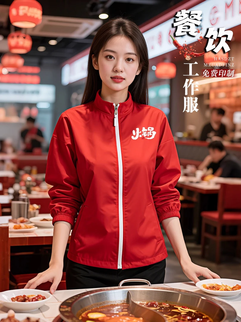 防水服务员工作服长袖定制餐饮奶茶火锅饭店餐厅秋冬季冲锋衣外套