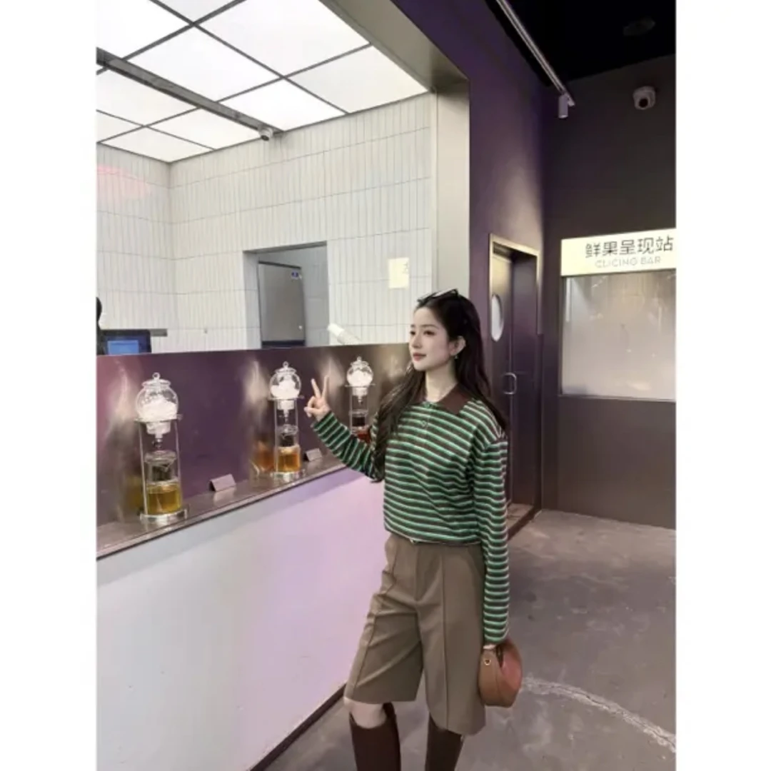 GIRDEAR哥弟「云朵慕斯」新款miu系舒适百搭显瘦条纹上衣女1301050