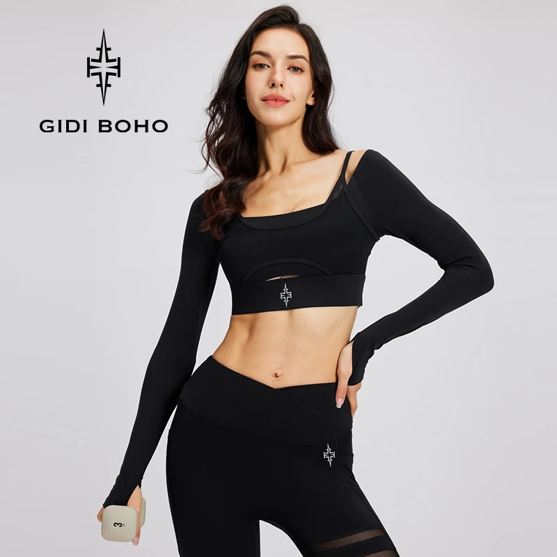 GIDI BOHO/极地薄荷一字肩裸感小蛮腰紧身弹力高端运动健身瑜伽服