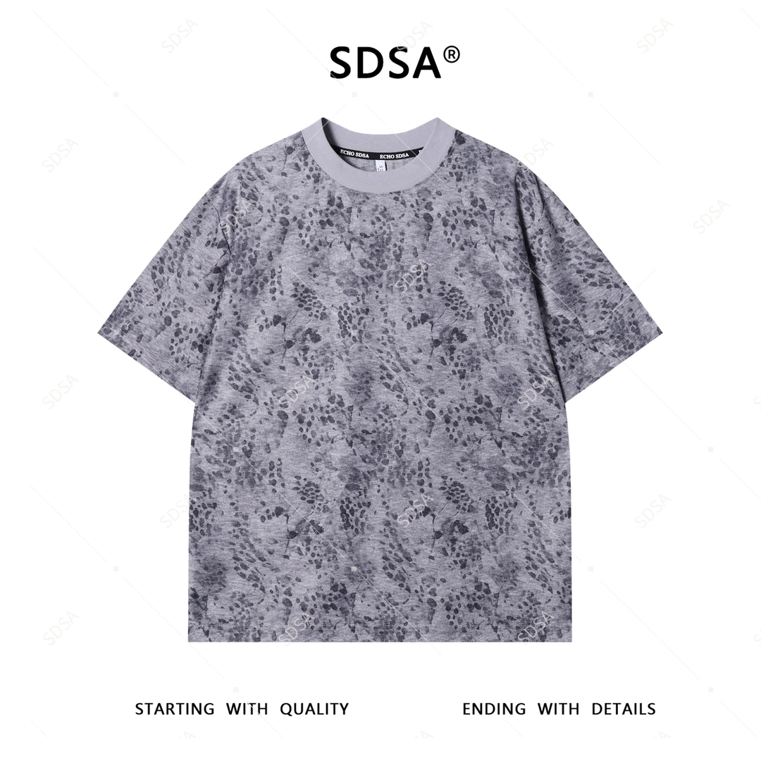 SDSA男士短袖t恤2025新款轻痞帅男装豹纹设计圆领上衣网红款衣服