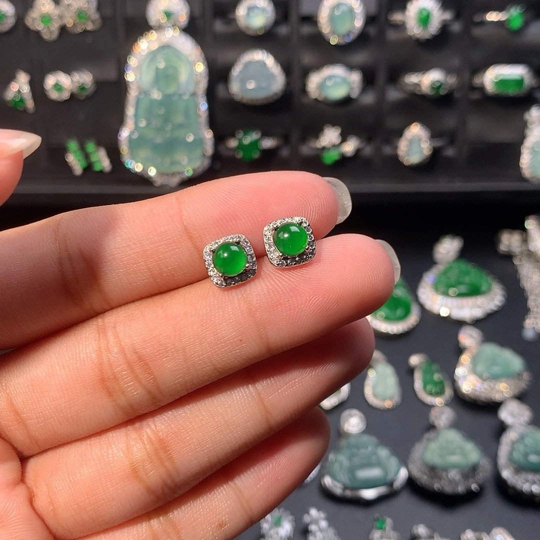 翡翠未镶嵌耳饰耳钉