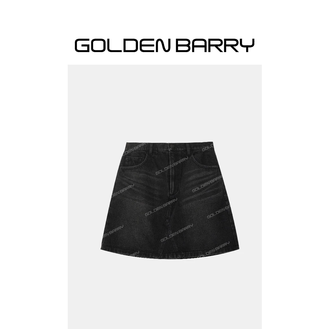 GOLDENBARRY|315094复古炭黑牛仔短裙