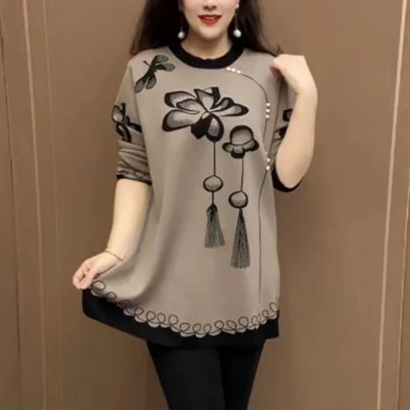 妈妈装2024新款针织中老年女装加厚洋气春秋冬针织打底上衣