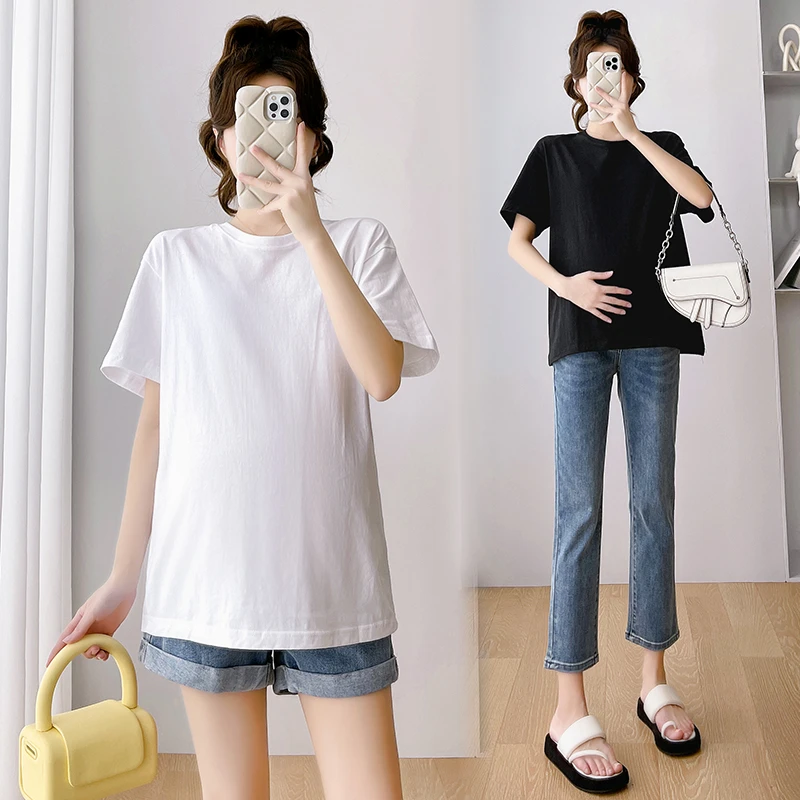 夏季150-155小个子孕妇简约休闲纯色上衣2025新款宽松大码百搭T恤
