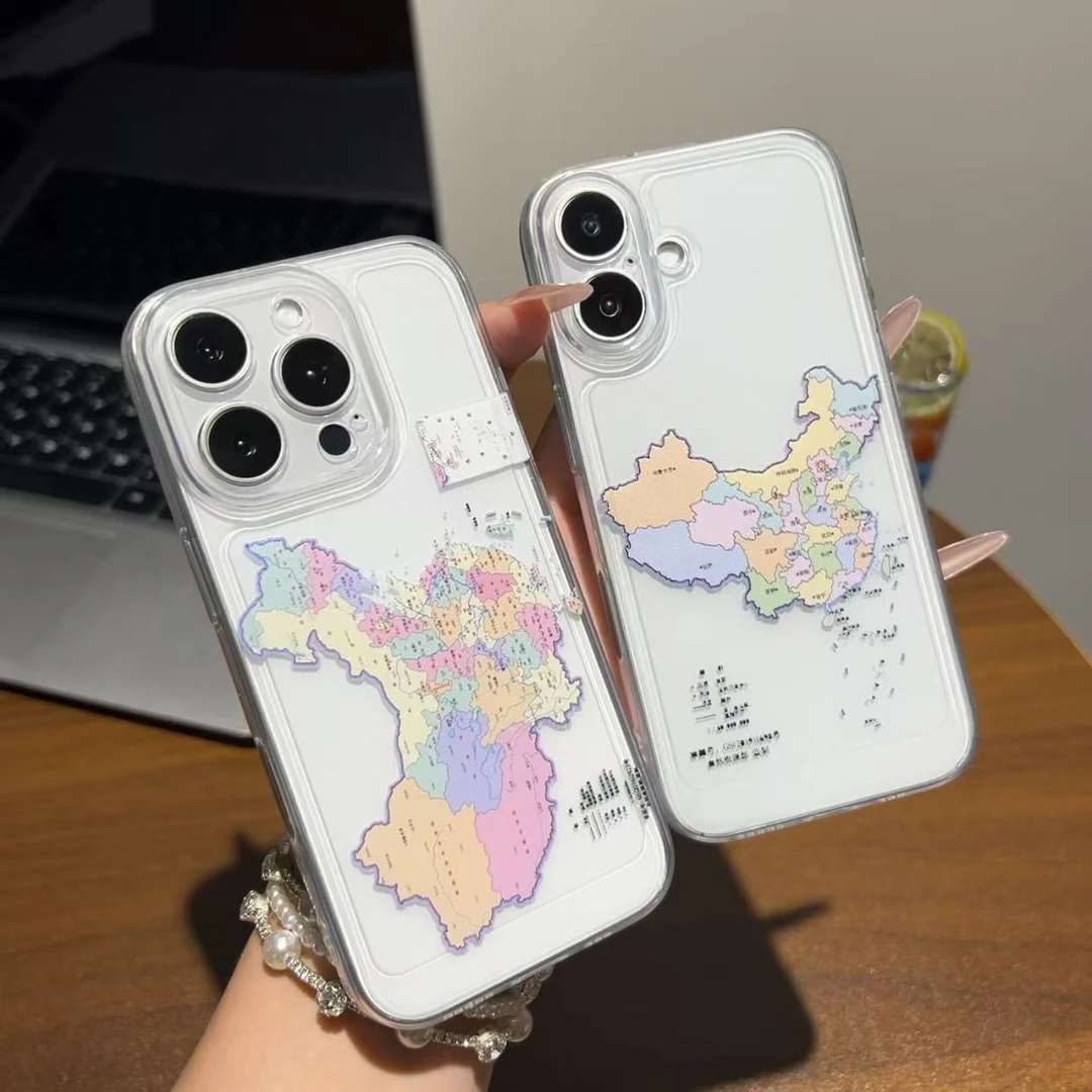 地图适用苹果16promax情侣手机壳15太空壳小米华为防摔个性爱国