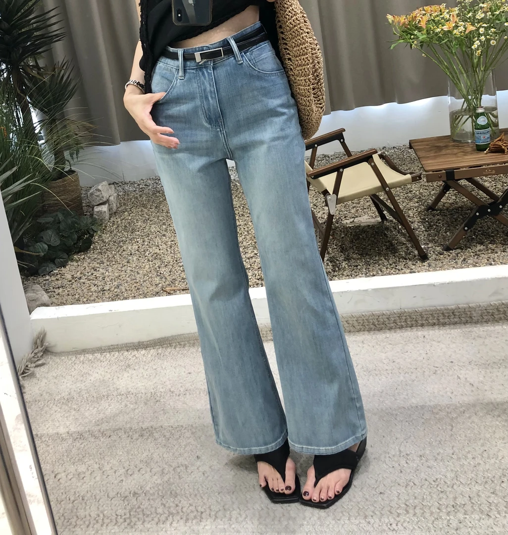 复古大长腿～韩系气质显瘦气质显高弹百搭九分牛仔裤喇叭裤2024女