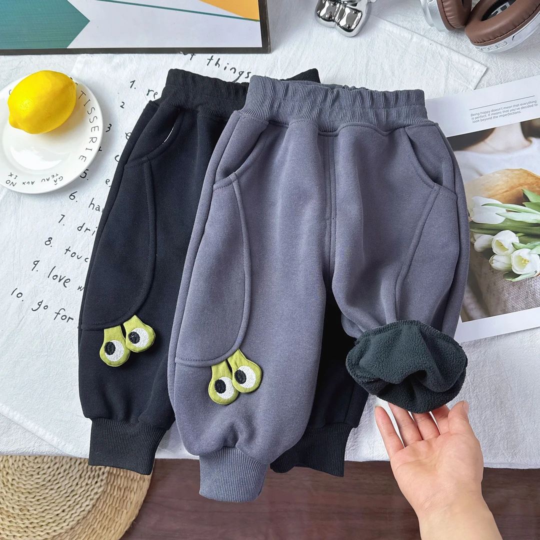 男童加绒裤子2025新款帅气时髦儿童秋冬运动卫裤宝宝一体绒束脚裤